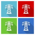 Power, energy tower icon set, flat design vector illustration in eps 10 for webdesign and mobile applications in four color Royalty Free Stock Photo