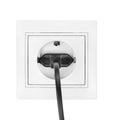 Power European electric plug isolated on a white. black electric cord plugged into a white electricity socket on white background Royalty Free Stock Photo