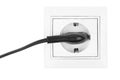 Power European electric plug isolated on a white. black electric cord plugged into a white electricity socket on white background Royalty Free Stock Photo