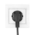 Power European electric plug isolated on a white. black electric cord plugged into a white electricity socket on white background Royalty Free Stock Photo