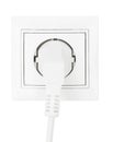 Power European electric plug isolated on a white.  electric cord plugged into a white electricity socket on white background Royalty Free Stock Photo