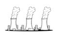 Power factory and three chimneys with smoke