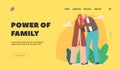 Power of Family Landing Page Template. Parents Hold Baby on Hands. Mother and Father Loving Happy Characters Hug Child