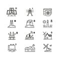 Power generations line icons. Different elements of global energy development