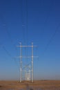 Power grid line through the prairie farm land