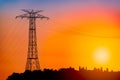 Power grid pylon at sunset in Istanbul Royalty Free Stock Photo