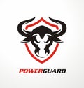Power guard shield vector emblem with bull head