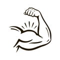 Power hand, muscular arm, bicep. Gym, wrestling, powerlifting, bodybuilding, champion, sport symbol. Vector illustration Royalty Free Stock Photo