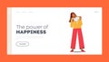 The Power of Happiness Landing Page Template. Joyous Woman Laughter Emotion, Reaction on Humor. Happy Female Character