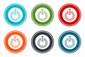 Power icon flat vector illustration design round buttons collection 6 concept colorful frame simple circle set Royalty Free Stock Photo