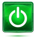 Power icon neon light green square button Royalty Free Stock Photo