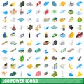 100 power icons set, isometric 3d style