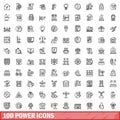 100 power icons set, outline style