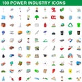 100 power industry icons set, cartoon style Royalty Free Stock Photo