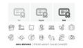 Power info, Cloud upload and Auction line icons. For web app, printing. Line icons. Vector