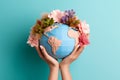 World pink global hand concept earth power plastic eco ecology blue environment Royalty Free Stock Photo