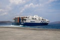 Power Jet Seajets high-speed ferry leaving Athinios port of Santorini Island, Greece Royalty Free Stock Photo