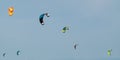 Power kites in the sky, equipment for kiteboarding or kitesurfing Royalty Free Stock Photo