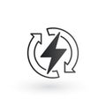 Power lightning with circle refresh arrows logo icon. Vector electric fast thunder bolt symbol. Vector illustration isolated on Royalty Free Stock Photo