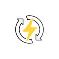 Power lightning with circle refresh arrows logo icon. Vector electric fast thunder bolt symbol. Vector illustration isolated on Royalty Free Stock Photo