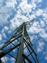 Power line in the blue sky Royalty Free Stock Photo