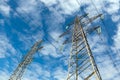 Power line and blue sky with clouds