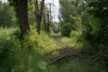 power line breakage in a densely vegetated area, with trees and plants close to the wire