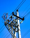 Power line, concrete electric poles Royalty Free Stock Photo