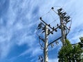 Power line, concrete electric poles with wires. Royalty Free Stock Photo