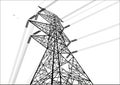Power line construction. Black and white line art Royalty Free Stock Photo