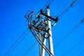 Power line, electric poles with wires,