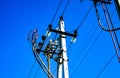 Power line, electric poles with wires,