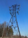 Electricity pylon, power line pole, view from below Royalty Free Stock Photo