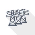 Power line, energy towers flat design vector icon Royalty Free Stock Photo