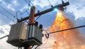 Power Line Failure Sparks and Fire Royalty Free Stock Photo