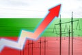 Power line and graph on background of the flag of Bulgaria. Energy crisis. Concept of global energy crisis. Increase in