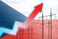 Power line and graph on background of the flag of Czech. Energy crisis. Concept of global energy crisis. Increase in electricity