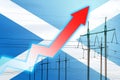 Power line and graph on background of the flag of Scotland. Energy crisis. Concept of global energy crisis. Increase in