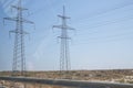 Power line high voltage post with blue sky background . Electricity pylon on nature background .Electricity transmission power Royalty Free Stock Photo