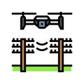 power line inspection drone color icon vector illustration