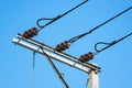 Power line insulators. Royalty Free Stock Photo