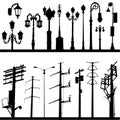 Power line and lamppost vector Royalty Free Stock Photo