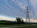 power line passing overhead electricity wire of the support carrying the light and the heat in the house Royalty Free Stock Photo