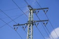 Power line, power poles, railroad system, blue sky Royalty Free Stock Photo
