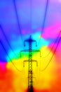 Power line pylons against colorful background Royalty Free Stock Photo