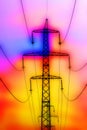 Power line pylons against colorful background Royalty Free Stock Photo