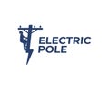 Power line repair logo design. Lineman and lightning bolt vector design