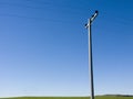 Power line rising above green grass Royalty Free Stock Photo