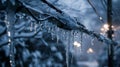 A power line sags under the weight of the ice sparks flying as a result of Mother Natures destructive ice storm. The Royalty Free Stock Photo