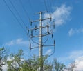 Power line support, high voltage, insulators and wires Royalty Free Stock Photo